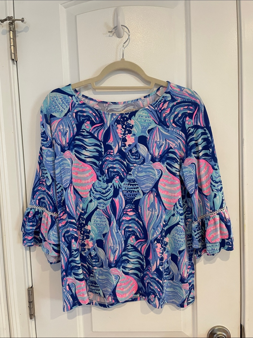 Lilly Pulitzer Blue & Pink Seashell Print Swim Coverup Top